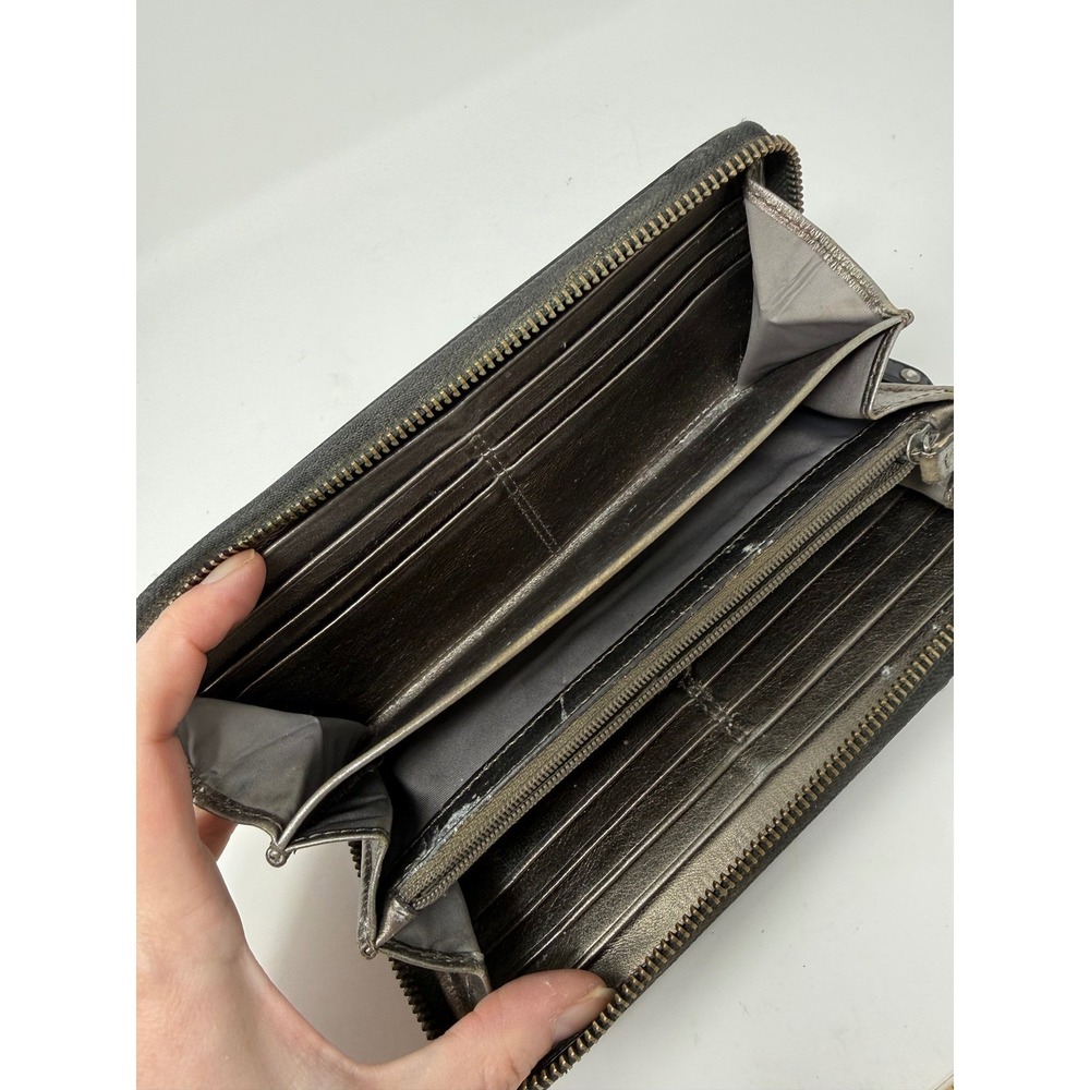 COACH Crocodile Embossed Leather Accordion Black Wallet 8‎ inches - Picture 9 of 16